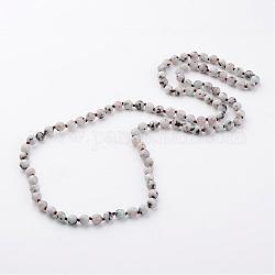 Natürliche Sesam Jaspis / Kiwi Jaspis Halsketten, Perlenketten, Runde, facettiert, 35 Zoll