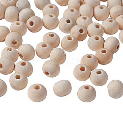 Perles en bois naturel non fini, perles d'espacement en bois rondes en vrac pour la fabrication artisanale, sans plomb, mocassin, 8mm, Trou: 2~3mm