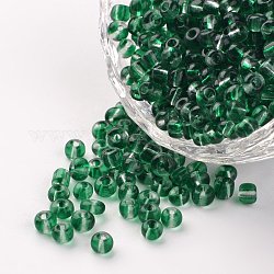6/0 cuentas de vidrio transparente, abalorios de la semilla redondas, verde, 3.5~4x2.5~3mm, agujero: 0.5 mm, aproximamente 5500 unidades / 450 g