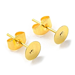 Accessoires de clous d'oreilles en fer, coussinets de boucles d'oreilles ronds plats avec boucle d'oreille papillon, or, 6mm, 100 pcs /sachet 