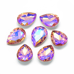Pointed Back Glass Rhinestone Cabochons, Back Plated, Faceted, AB Color Plated, teardrop, Dark Salmon, 18x13x5.5mm