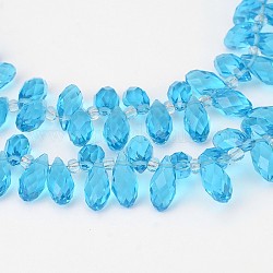 Facettierte Tropfen transparente Glasperlenstränge, oben gebohrte Perlen, Licht Himmel blau, 12x6 mm, Bohrung: 1 mm, ca. 100 Stk. / Strang, 15.7 Zoll
