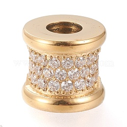 304 perline europei in acciaio inox, perline con foro grande, con zirconi, vaso, oro, 9x10mm, Foro: 4 mm