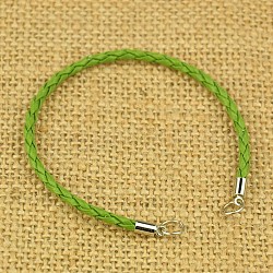 Braided PU Leather Cord Bracelet Making, with Brass Cord Ends and Iron JumpRings, Nice for DIY Jewelry Making, Yellow Green, 173mm