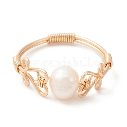 Bague perle naturelle, bijoux en fil de laiton pour femmes, or clair, diamètre intérieur: 19 mm