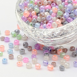 6/0 Glass Seed Beads, Ceylon, Round, Round Hole, Mixed Color, 6/0, 4mm, Hole: 1~1.5mm, about 450pcs/50g, 50g/bag, 18bags/2pound