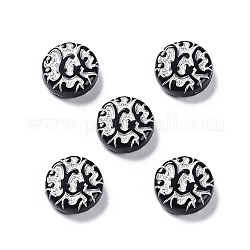 Perline acriliche opache nere, metallo allacciati, rotondo e piatto, argento, 14x5.5mm, Foro: 1.5 mm, circa 690pcs/500g