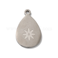 Bohemian Style 304 Stainless Steel Pendant, Teardrop, Stainless Steel Color, 24.5x15.5x1.5mm, Hole: 2mm