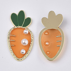 Cabujones de resina epoxi, con perlas de imitación de plástico abs y bisel abierto de latón chapado en oro claro, zanahoria, naranja oscuro, 37.5x18.5x5mm