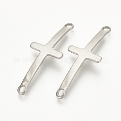 201 Stainless Steel Links connectors, Sideways Cross, Stainless Steel Color, 40.5x16x1mm, Hole: 2mm
