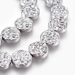 Electroplated Non-magnetic Synthetic Hematite Bead Strand, Flat Round, Pearl Luster Plated, 12x3.5mm, Hole: 1mm, about 33pcs/strand, 15.55 inch(39.5cm)