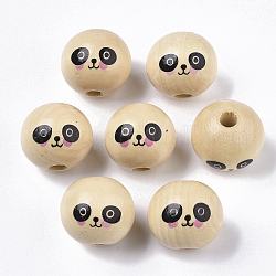 Natural Wood European Beads, Waxed and Printed, Undyed, Large Hole Beads, Round with Panda Pattern, Navajo White, 19~20mm, Hole: 5mm, about 100pcs/bag