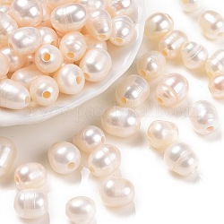 Perles de culture d'eau douce naturelles de grade b, bien pour la fabrication de boucles d'oreilles pour la fête des mères, riz, blanc, 10~12x8~9x8~9mm, Trou: 2mm