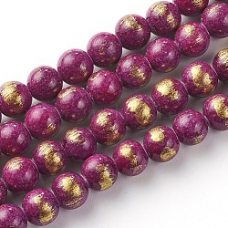 Natural Jade Beads Strands, with Gold Foil, Dyed, Round, Old Rose, 8mm, Hole: 1mm, about 50pcs/strand, 15.75 inch(40cm)