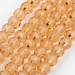 Chapelets de perles en verre transparent, imitation de cristal autrichien, facetté (32 facettes), ronde, burlywood, 4mm, Trou: 1mm, Environ 96~100 pcs/chapelet, 14~14.5 pouce