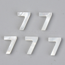 Breloque de coquille de nacre blanche naturelle, nombre, num. 7, 10x7x2mm, Trou: 0.8mm