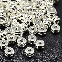 Brass Column Beads, Lead Free & Cadmium Free & Nickel Free, Silver Color Plated, 6x4mm, Hole: 1.8mm
