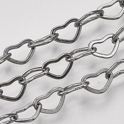 Паяные латунные сердечные железные цепи, с катушкой, металлический черный, 5x7x0.7 мм, около 328.08 фута (100 м) / рулон