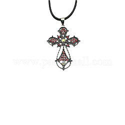 Collier pendentif croix en alliage de zinc, avec strass, siam, 19.69 pouce (50 cm)