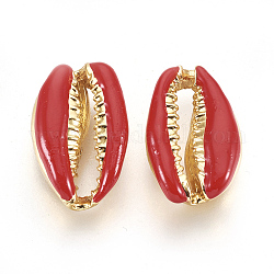 Perles en alliage, avec l'émail, coquille, véritable 18k plaqué or, rouge, 19~20x12~12.5x6mm