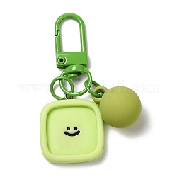 Porte-clés pendentif en acrylique visage souriant de dessin animé, avec breloque boule de bonbon et alliage, pour la décoration de sac de voiture, carrée, 62~67mm