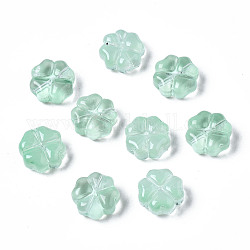 Perles de verre peintes par pulvérisation transparent, trèfle, aigue-marine, 10x10x5mm, Trou: 1mm