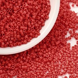 Perles de rocaille cylindriques, couleurs mates, taille uniforme, rouge, 2x1.3~1.5mm, Trou: 0.8~1mm, environ 888 pcs/10 g