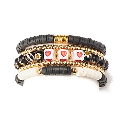 Set di braccialetti elastici con perline heishi in argilla polimerica 5 pz 5, bracciali millefiori fatti a mano a lume con cuore da donna, nero, diametro interno: 2-1/4 pollice (5.7 cm)
