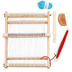 木製マルチクラフト織機  スプール付き  くし  シャトルとランダムな色の糸  DIY手編み織機  子供向けの知的なおもちゃ  モカシン  織機: 39.5x27x3cm