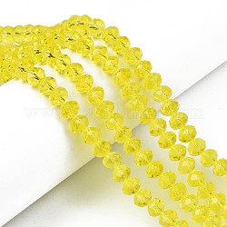 Abalorios de vidrio, facetados, rerondana plana, amarillo, 8x6mm, agujero: 1 mm, aproximamente 65~68 pcs / cadena, 15.7~16.1 pulgada (40~41 cm)