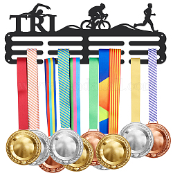 Porta medaglie in ferro espositore da parete, 3 riga, con viti, nero, Triathlon, gli sport, 400x150mm