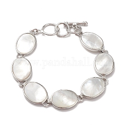 Bracciali a catena a maglie di conchiglia bianco naturale, gioielli in ottone platino per donna,  cadmio& piombo libero, ovale, 7-7/8 pollice (20 cm)