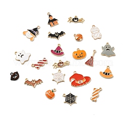 Halloween-Legierung Emaille-Anhänger, golden, Mischformen, Mischfarbe, 10~24x10~26x1~4 mm, Bohrung: 1.2~2 mm
