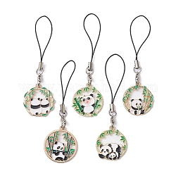 Cinghie mobili con pendente in lega di panda smaltato, decorazione di accessori mobili in cavo di nylon, colore misto, 8.5~9cm