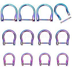 Wadorn 12 Stück 3 Stile D-Ring-Ankerschäkelverschlüsse aus Legierung, für Armband machen, Regenbogen-Farb, 30.5~37x26~35.5x7.5 mm, Durchmesser: 21~29x15.5~23.5 mm, 4pcs / style
