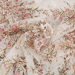 花の刺繍が施されたシフォン生地  服飾材料  フローラルホワイト  154x0.04cm  約2ヤード/個