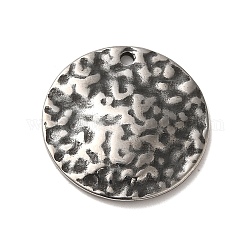 Pendentifs en 304 acier inoxydable, texturé, breloques rondes plates, argent antique, 20x2mm, Trou: 1.5mm
