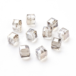 Abalorios de vidrio electrochapado de cubo, caqui oscuro, 9x9x9mm, agujero: 1 mm