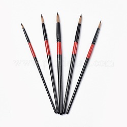 Ensembles de stylos pinceaux en bois, pour la peinture à l'huile d'aquarelle, noir, 190~201x5.5~9.5mm, brosse: 12~23x3~5.5mm, 5 pièces / kit