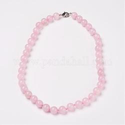 Naturel rose de perles de quartz colliers, avec fermoirs mousquetons en laiton  , ronde, 17.7 pouce (45 cm) de long, Perles: 8mm.