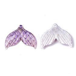 Transparent UV Printed Acrylic Pendants, with Spray Paint Bottom, Fishtail, Blue Violet, 24.5x29.5x4mm, Hole: 1.4mm