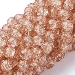 Spray Painted Crackle Glass Beads Strands, Round, Light Salmon, 8mm, Hole: 1.3~1.6mm, about 100pcs/strand, 31.4 inch