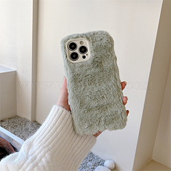 Warm Plush Mobile Phone Case for Women Girls, Plastic Winter Camera Protective Covers for iPhone13 Pro, Dark Sea Green, 15.4x7.9x1.4cm