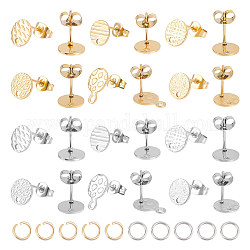 UNICRAFTALE 24 Pcs 2 Colors 6 Styles Stainless Steel Flat Round Stud Earring Findings with Jump Rings Textured Stud Earring Post with Earring Backs Round Earring Stud for DIY Earrings Jewellery Making