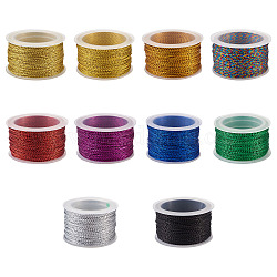 Nylon Metallic Cords, Mixed Color, 1mm, about 20m/Roll, 10 colors, 1roll/color, 10rolls
