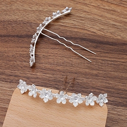 Hair Accessories Iron Hair Fork Findings, with Alloy Flower Filigree Findings, Silver, 70x9mm, Inner Diameter: 6mm