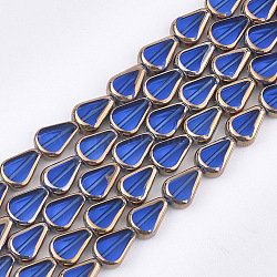 Electroplate Glass Beads Strands, Edge Plated, Melon Seeds, Blue, 11x8x4.5mm, Hole: 1mm, about 30pcs/strand, 12.7 inch