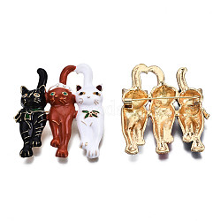 Pin de esmalte de gato colorido, insignia de aleación con rhinestone para ropa de mochila,  sin plomo níquel, la luz de oro, 46x41mm, pin: 0.7 mm