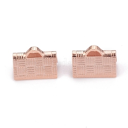 304 Stainless Steel Ribbon Crimp Ends, Rose Gold, 7x10x5mm, Hole: 1.2x0.5mm
