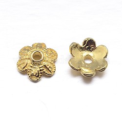 Real 18K Gold Plated 6-Petal 925 Sterling Silver Bead Caps, Flower, Golden, 7x2.5mm, Hole: 1.5mm, about 76pcs/20g